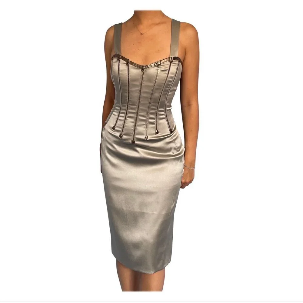 Vintage Dolce & Gabbana F/W 2007 Silver Zipper Dress sz 46 - Picture 4 of 16